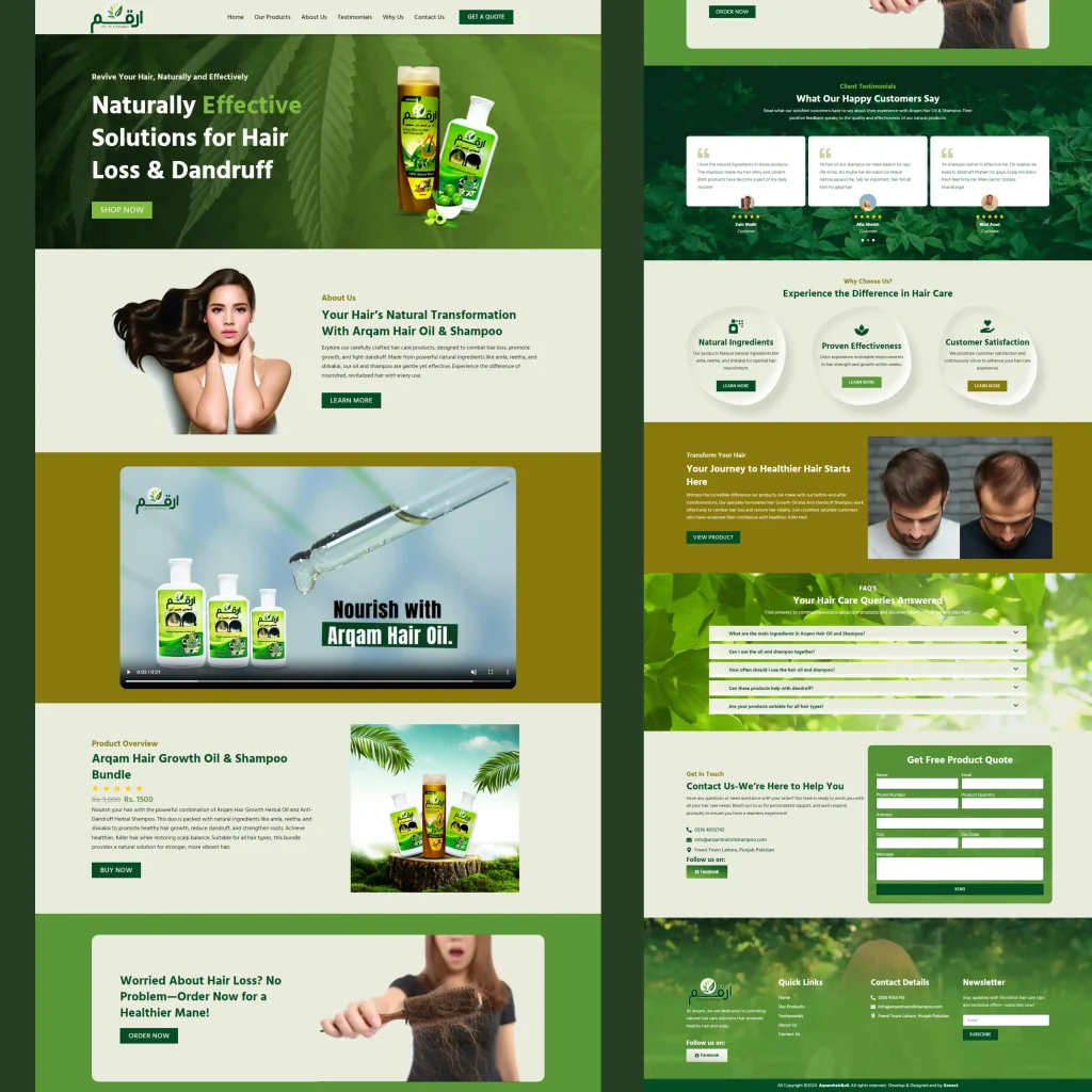Arqam Hair & Oil Shampoo website screenshot